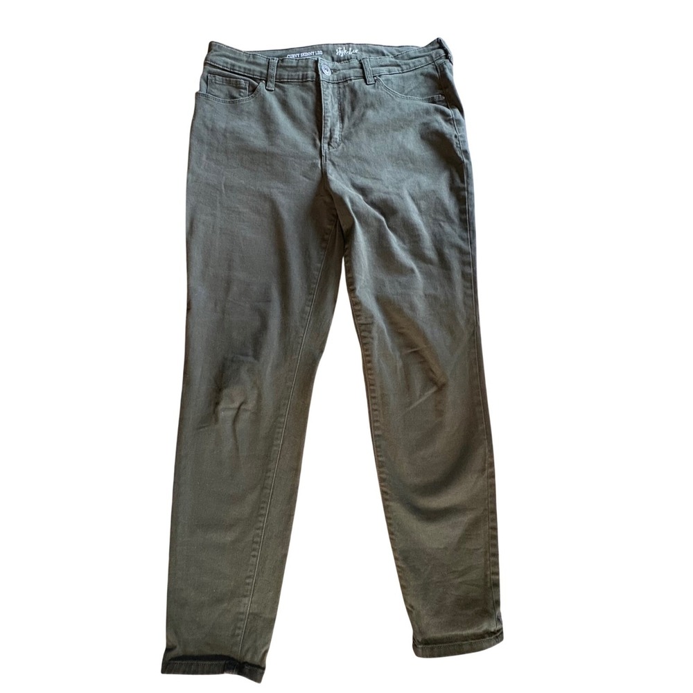 Style & Co Skinny Pants Womens 12 Olive Green Excellent Curvy Leg Casual 4108